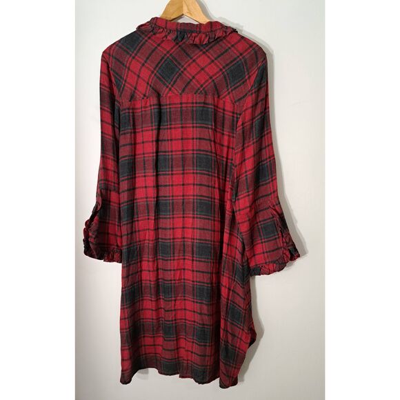 Zara womens medium shirt dress red plaid baloon sleeve peasant boho beach flowy - Picture 3 of 6
